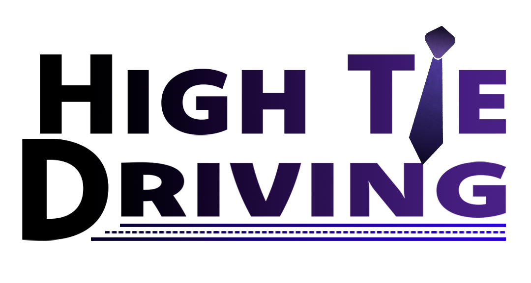 high tie driving text logo