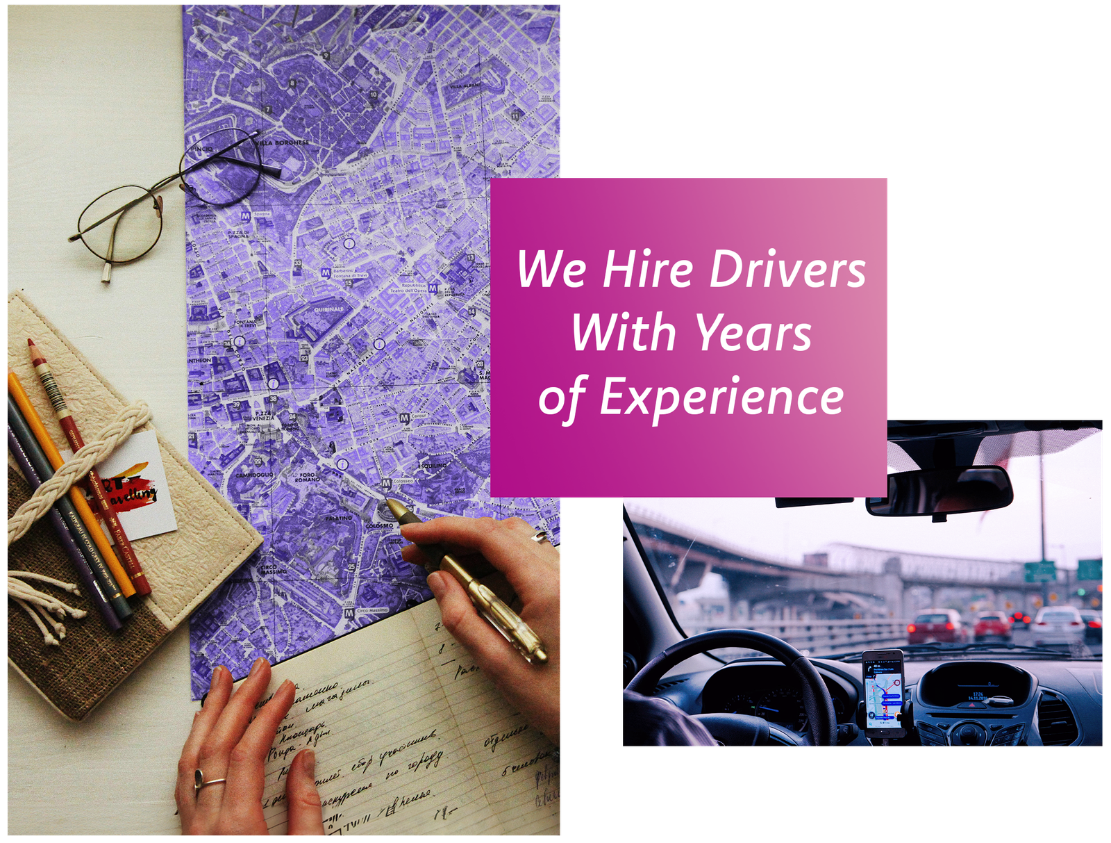 purple map and private driver or chauffeur